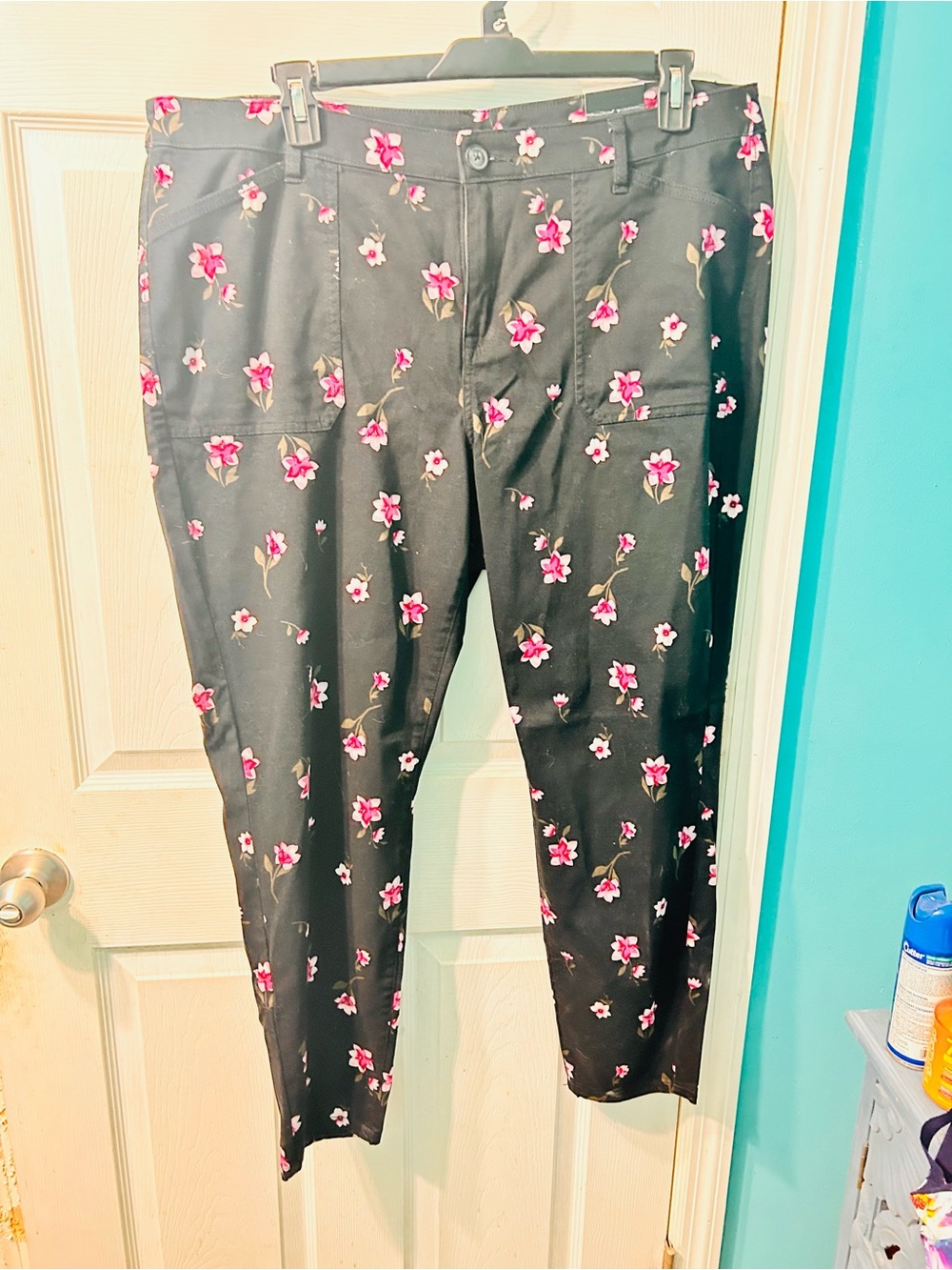 Lane Bryant Black Pants with Pink Floral Detail